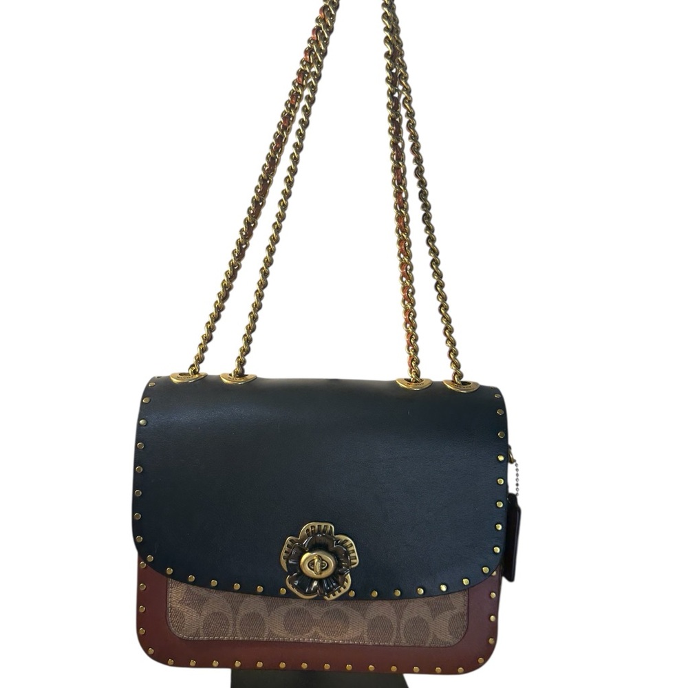 Coach Black and Brown Shoulder Bag with Gold Chain NWOT